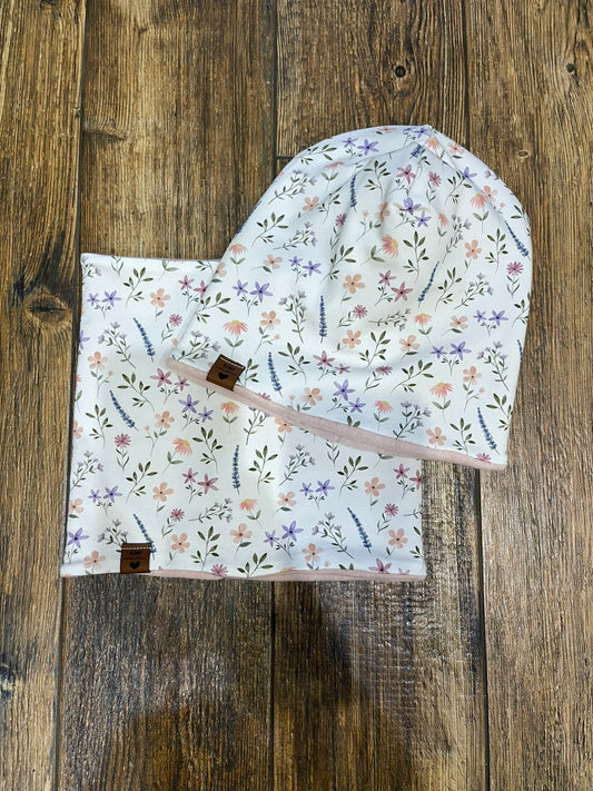 Beanie Loop Set warm Blümchen KU 54