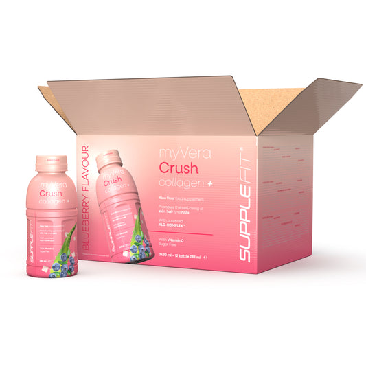 MYVERA CRUSH Collagen + | Nahrungsergänzungsmittel in Einzelflaschen à 285 ml (12-er Pack) - 3420 ml